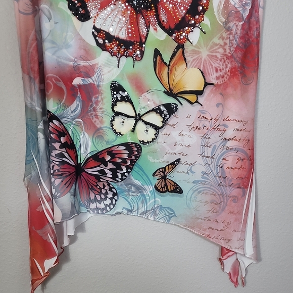 Y2K Jostar Butterfly Embellished Tunic Top Size M Shark Bite Fairy 90s Colorful - Picture 3 of 15